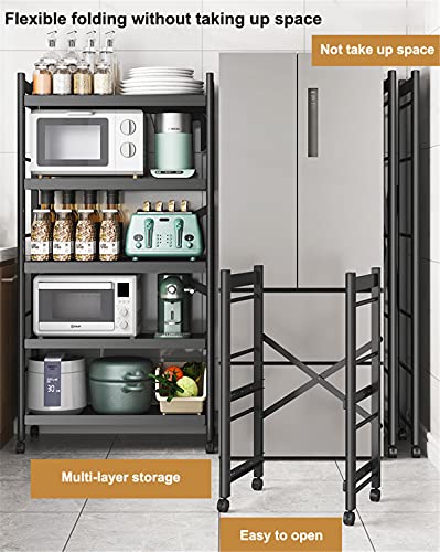 JHKGY 5-Tier Storage Shelving Unit Metal Shelf, Foldable Shelves with Wheels Storage Shelving Unit,Organizers Rolling Cart Display Wire Rack,for