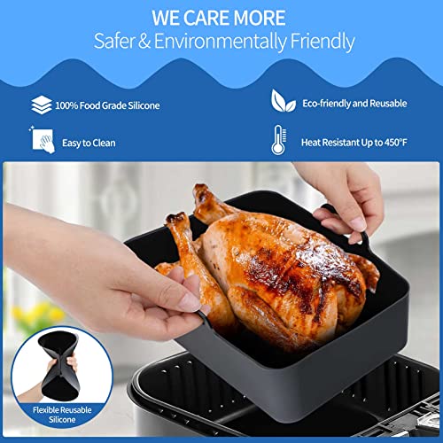 Air Fryer Accessories for Ninja Dual AF300UK AF400UK, Reusable Air Fryer Silicone Liner, Stainless Steel Grilling Rack with 4 Skewers, Oil Brush,