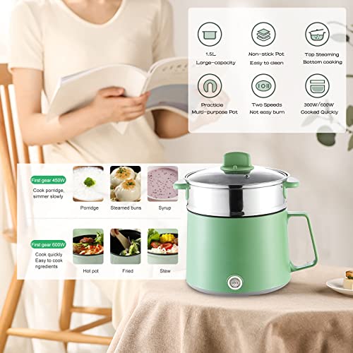 Electric Hot Pot, 1.7L Multi-Functional Electric Skillet for Stir Fry/Stew/Steam, Portable Mini Electric Cooker for Soup Porridge Dumplings Eggs