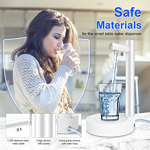 Desktop Water Dispenser, Yimidear Portable Electric Water Pump for 5 Gallon & Universal Bottles, Intelligent USB Charging Water Bottle Dispenser
