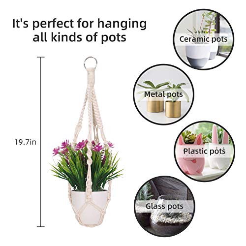 2 Pack Macrame Plant Hangers, Cotton Rope Woven Indoor Outdoor hanging plant holder Wall Hanging Planter Ceiling plants for Flower Pot, Hanging P