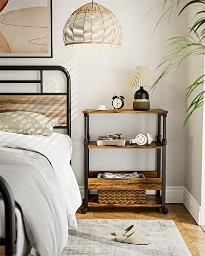 Printer Stand, Computer Tower Stand with Storage, Height Adjustable Printer Cart Under Desk, Rolling Printer Table for Home Office, Rustic Brown