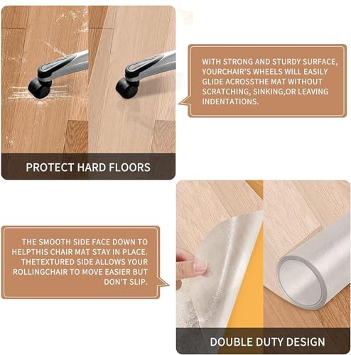 Office Chair Mat for Hardwood Floor, 48"×36" Clear Office Floor Mat, Computer&Desk Chair Mat, PVC Heavy Duty Floor Protector Chair Mats for Rolli