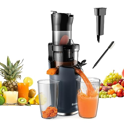 Biolomix Masticating Juicers for Whole Fruits and Vegetables, Cold Press Masticating Juicer with Wide Mouth 78mm Feeding Chute, Reverse Function