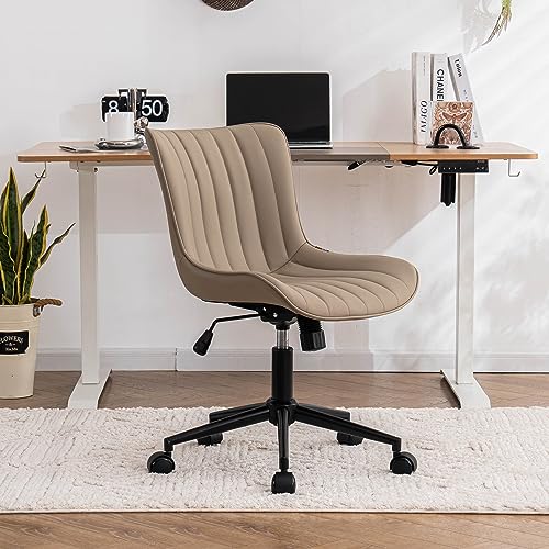 Kidol & Shellder Home Office Chair Swivel Armless Desk Chair Faux Leather Upholstered Office Computer Chair Modern Swivel Rocking Desk Chairs wit