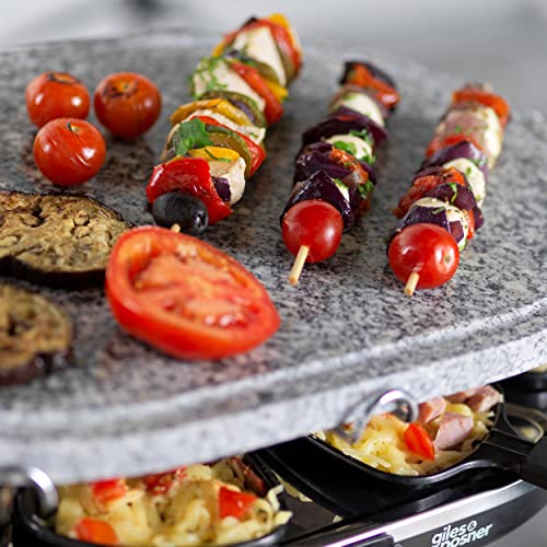 Giles & Posner EK1872G Electric Stone Raclette Grill - Indoor Tabletop 8 Person Raclette, Removable Stone Grill Hot Plate, Non-Stick Grill Pans,