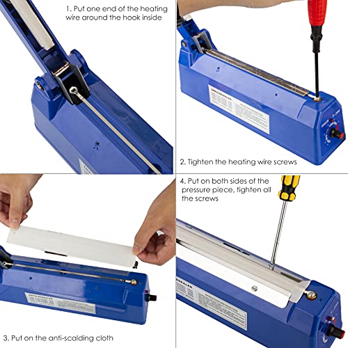 Heat Sealer, Impulse Plastic Bag Sealer, Manual Seal Food Packing Machine, Heat Sealing Applicable with Replacement Kit, Metal/ABS 350W (Blue, 8"