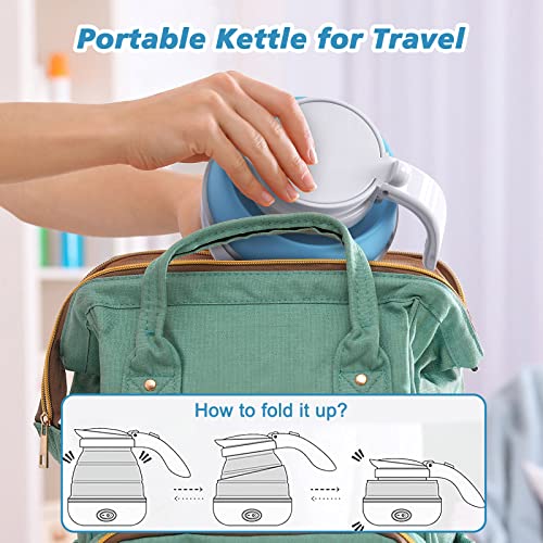 Foldable Electric Kettle, Camping Kettle, Mini Travel Kettle, Silicone Electric Water Boiler, Tea, Coffee Kettle, Collapsible Kettle with Separab