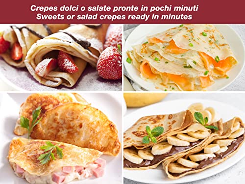 BEPER BT.710Y Electric Crepe Maker with Handle, 800 W, Aluminum Plate with Non-Stick Coating, Red