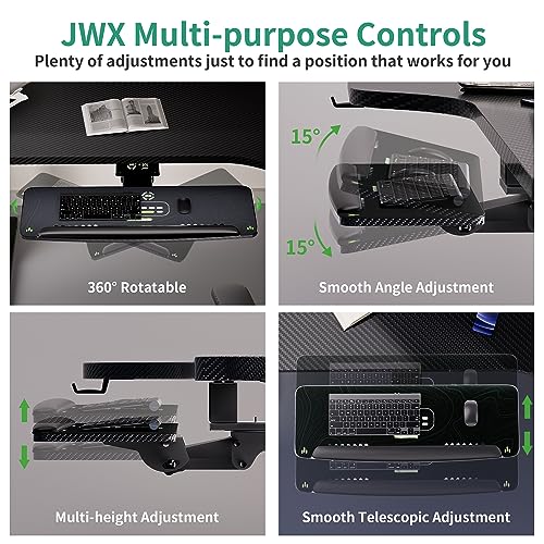 JWX Keyboard Tray Under Desk Slide Out, Large Under Desk Mounted Keyboard Drawer Adjustable Height with Mouse pad & Soft-Touch wristpad for Stand