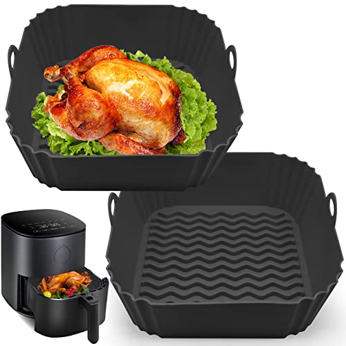 Silicone Air Fryer Liners, 8'' Square 4 to 7 QT Reusable Heat Resistant Food Grade Airfryer Silicone Liners Inserts Baskets Bowl Accessories for