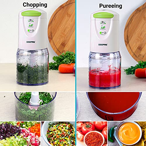 Geepas 400W Mini Food Processor – 500ml Food Chopper, 4 Bi-Level Stainless Steel Double Blades for Blending & Chopping – Perfect for Salads Salsa