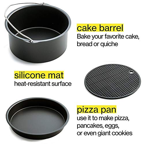 Domeilleur 5-Set Air Fryer Accessories for Gowise Phillips Cozyna Fit 3.7-5.8QT with Cake Barrel, Pizza Pan, Metal Holder, Grill Rack, Silicone M