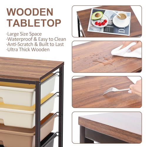 KINGRACK Storaeg Drawer Cart,Rolling Storage Cart with 5 Drawers, Storage Trolley Cart with Plastic Drawers,Utility Cart with Drawer,Wooden Table