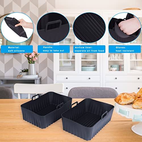 ANX Silicone Air Fryer Liners (2-Pack) for Ninja AF300UK & AF400UK | 2PCS Silicone Mitts & Kitchen Tongs for Reusable Dual Air Fryer Liner | Air