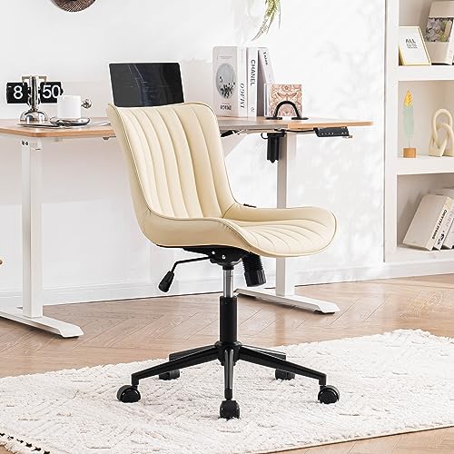 Kidol & Shellder Home Office Chair Swivel Armless Desk Chair Faux Leather Upholstered Office Computer Chair Modern Swivel Rocking Desk Chairs wit