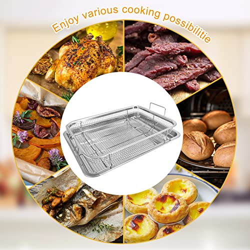 Air Fryer Rack Crisper Tray and Basket, Stainless Steel Oven Air Fryer Pan Mesh Basket with Elevated Mesh Crisping Grill, Oven Safe Baking, Check