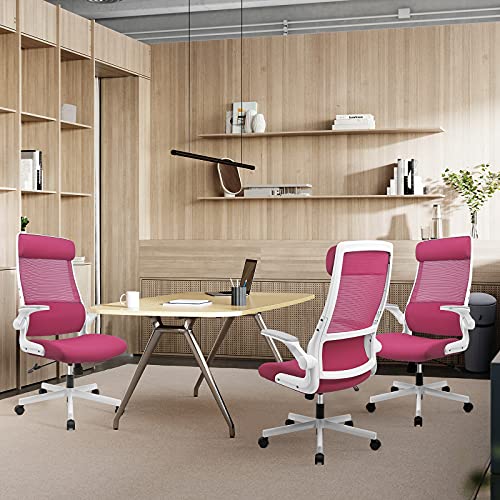 MELOKEA Ergonomic Office Chair with Neck Support, Desk Chair High Back Mesh Office Chair with S-shaped Lumbar Support Flip-up Armrests Adjustable