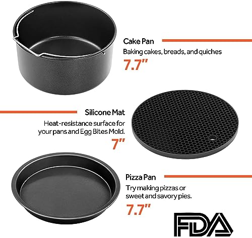 COSORI Air Fryer Accessories Set, Fit All of Brands 5.5 L, Pack of 6 Including Cake Pan/Pizza Pan/Metal Holder/Multi-Purpose Rack with Skewers/Si
