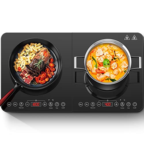 Aobosi Double Induction Hob,Induction Hobs with Slim Black Crystal Panel Body, Independent Control,Induction Cooker with 10 Temperature Setting,4