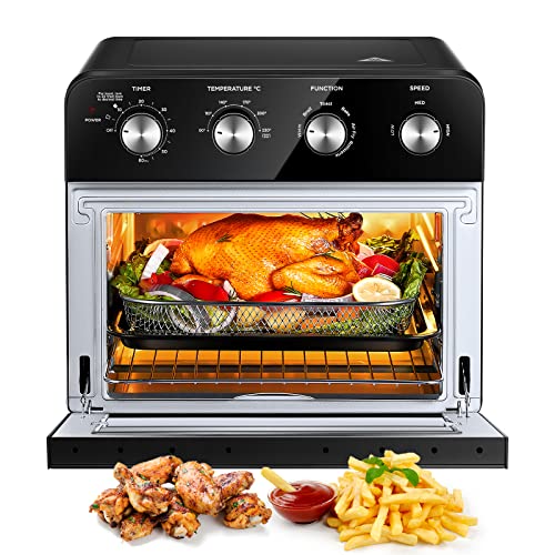 FOHERE Air Fryer Oven 23L Mini Oven, Multi-function Countertop Convection Oven with Rotisserie, Oil Free Cooking, Independent Temp Control for En
