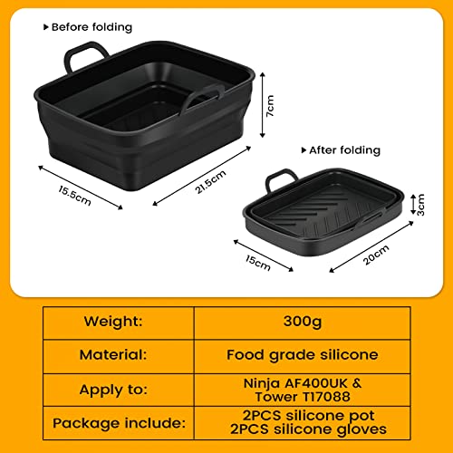Silicone Air Fryer Liners, 4 PCS Dual Air Fryer Accessories for Ninja AF400UK & Tower T17088 & AF300UK, 8.46inch Reusable Foldable Air Fryer Pots