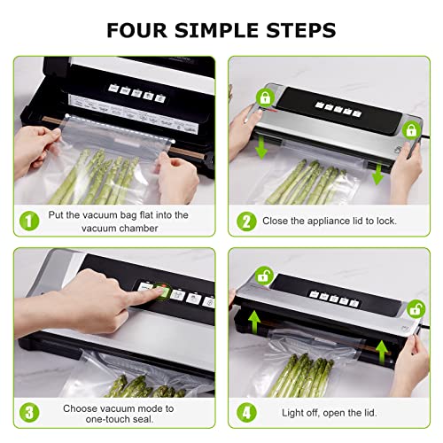 Bonsenkitchen Vacuum Food Sealer Machine for Sous Vide Cooking Dry & Moist Food Modes, Bonuse with Vacuum Bags, VS2100 (Sliver)