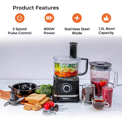 Geepas 800W 10 in 1 Food Processor Blender | Multifunctional Electric Blender Chopper Shredder Slicer French Fry Cutter Citrus Juicer Whisk Emuls