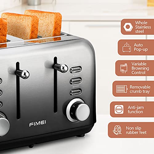 FIMEI Toaster 4 Slice, Extra Wide Slot Stainless Steel Toaster, Automatic Toaster, 7 Browning Setting with Defrost/Reheat/Cancel Function, Remova