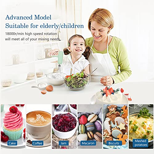 Electric Whisk- LHBD Cordless Hand Mixer Portable Handheld Electric Mixer with 3-speed Self-Control, 304 Stainless Steel Beaters & Balloon Whisk,