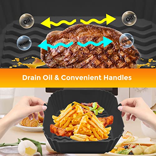 Silicone Air Fryer Liners, 8'' Square 4 to 7 QT Reusable Heat Resistant Food Grade Airfryer Silicone Liners Inserts Baskets Bowl Accessories for