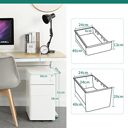 YITAHOME Fully Assembled 3-Drawers Rolling File Cabinet - Lockable Drawers, Home Office Mobile Filing Cabinet with Wheel, Under Desk File Cabinet