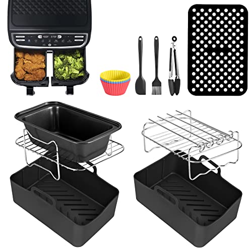 Dual Air Fryer Accessories Set of 10 for Ninja Foodi AF300UK/AF400UK/Tower T17088/Salter, Air Fryer Accessories with Silicone Air Fryer Liners, A