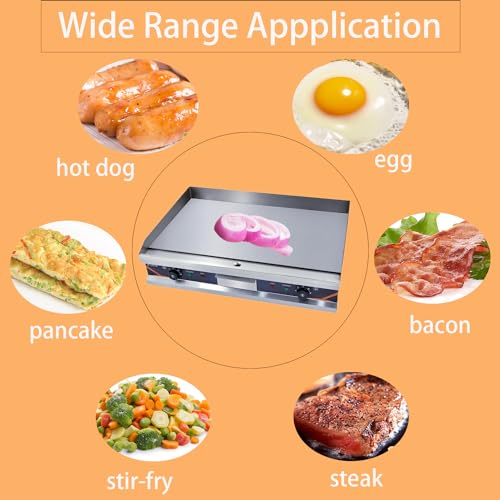 DULNICE 29" Commercial Electric Griddle With Double Temperature Control, Stainless Steel Flat Baking Hotplate, Kitchen Countertop Bacon Fryer for