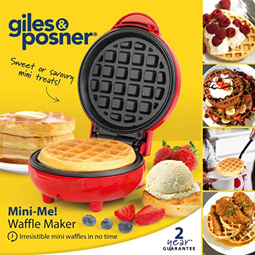 Giles & Posner® EK4214G Mini Waffle Maker, Non-Stick Electric Waffle Machine, 550 W, Compact Snack Maker, Fun Cooking with Power/Ready Indicator