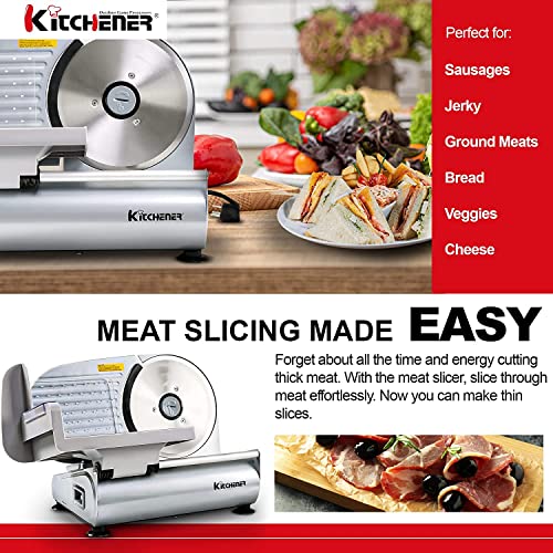Kitchener Meat Deli Cheese Food Slicer 7.5" inch Professional Stainless Steel Blade Electric Heavy Duty Gear Driven 230V 150Watt 50Hz