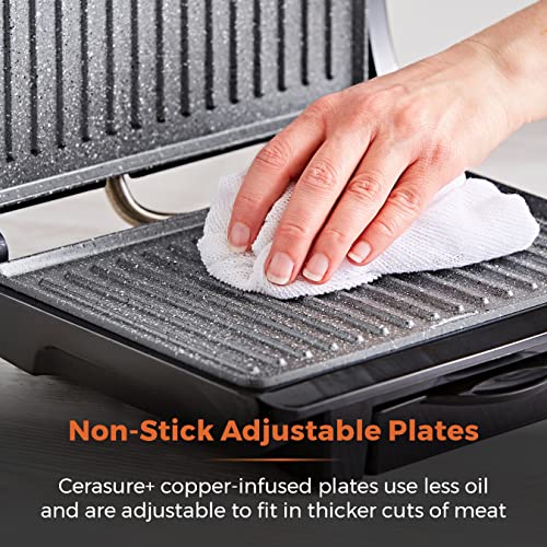 Tower T27009 Cerasure+ 4 Portion Health Grill & Panini Press with Non-Stick Plates, Drip Tray, 1000W, Black