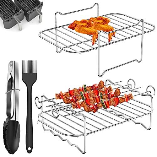 2Pcs Air Fryer Rack, Air Fryer Rack Compatible for Ninja Dual Air Fryer Multipurpose Air Fryer Accessories Stainless Steel Dual Air Fryer Rack wi