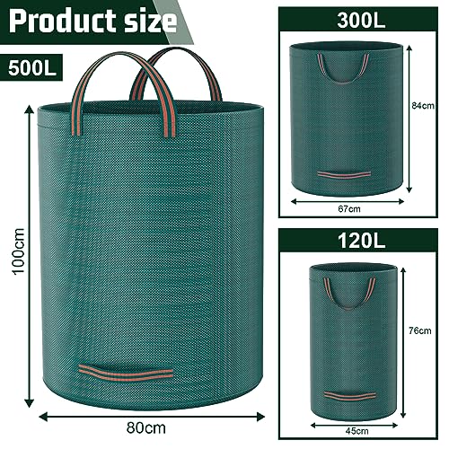 3 Sacks Garden Waste Bags Heavy Duty, Green Garden Waste Sacks Reusable, Industrial Fabric and Handles, Garden Refuse Rubbish Bag, Ideal for Coll