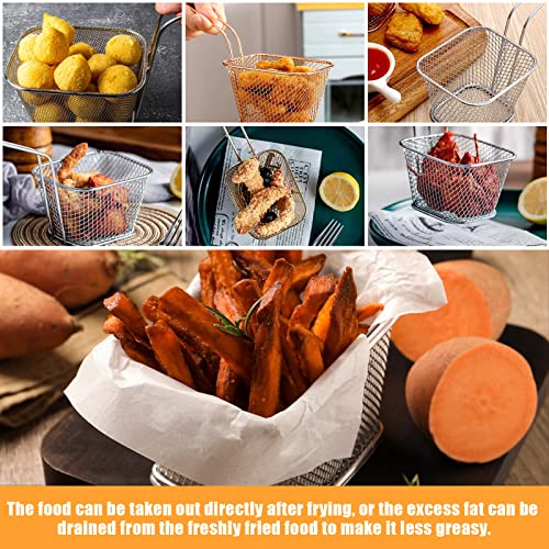 Jetisva 4pcs Chip Basket for Frying, Mini Chip Baskets for Serving, Stainless Steel Chip Pan Basket Food Presentation Baskets with Handles for Ch