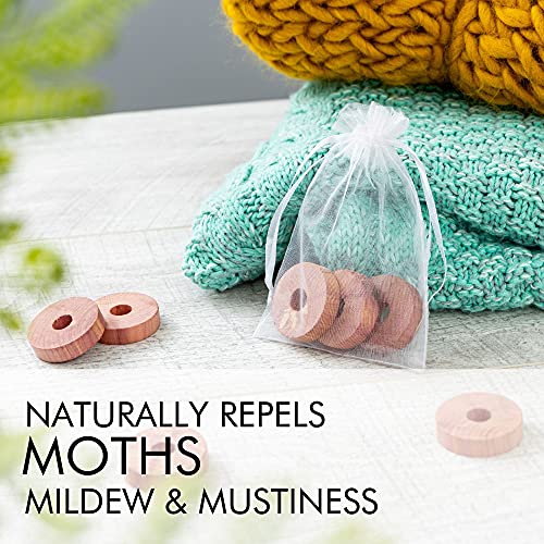 32 Pack Cedar wood Rings & 100% Natural Moth Repellent - Organic Clothes Moths - Aromatic Cedar Rings - Moth Killer for Wardrobes Hanging, drawer