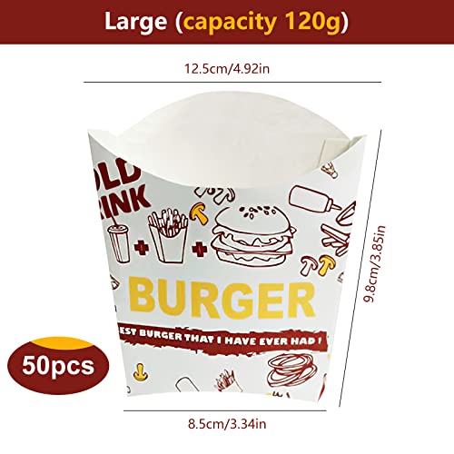 French Fries Cup, 50PCS Creative Pattern Disposable Snack Holder Popcorn Boxes, Snack Cup Paper Box for Burger Store Home Shop French Fries Popco