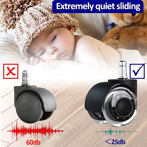 Office Chair Wheels,2 Inch Replacement for Hardwood and Carpet Floors, Heavy Duty Quiet Computer Desk Chair Casters, Universal Caster Wheels Size