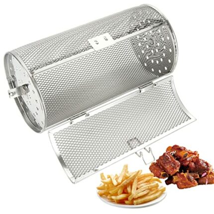 YAYODS Rotisserie Basket, 23x11.7CM Stainless Steel Rolling Grilling Basket, 360° Rotating Tower Rotisserie Basket for Tower Air Fryer, Rotisseri