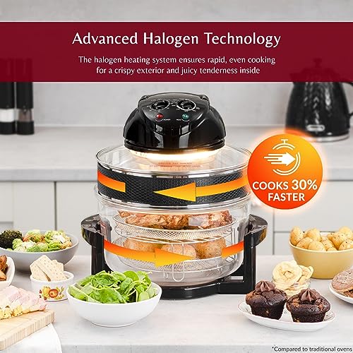 Innoteck Kitchen Pro 17L Halogen Air Fryer - 60 Minute Timer - 125°C-250°C Adjustable Temperature Control & Extender Ring - All Round Viewing & A