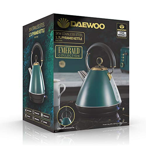 Daewoo Emerald Collection, Pyramid Kettle Electric, Fast Boil Kettle, Family Size 1.7L With Gold Accents