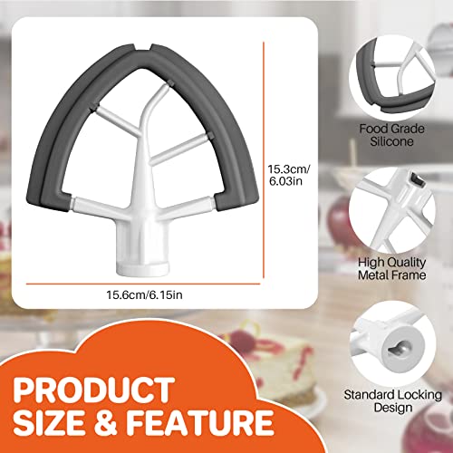 FUNYKICH 4.5/5 Quart Flex Edge Beater for KitchenAid Tilt-Head Stand Mixer, All-Metal Die Cast Blade with Both-Sides Flex Silicone Edges Bowl Scr