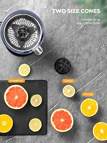 FOHERE Orange Juicer Electric Citrus Juicer with Humanized Handle, Powerful 160W Silent Motor Stainless Steel BPA-Free, Two Size Cones for Grapef