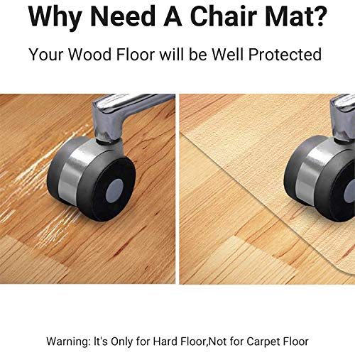 Office Transparent Chair Cushion, Hard Floor Wood Floor use, Rectangular, Straight Edge, to Protect Hard Floors in Homes and Offices 36 x 48 inch