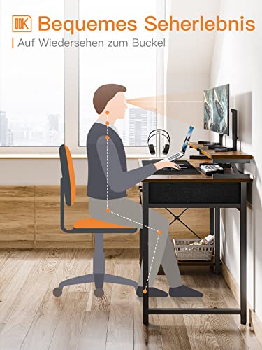 ODK Computer Desk with Drawers, Office Desk with Storage & Shelves, Work Writing Desk with Monitor Stand Shelf, Rustic Brown Home Office Desks fo